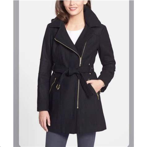 michael kors knit black jacket with epaulets|Michael Kors black coat.